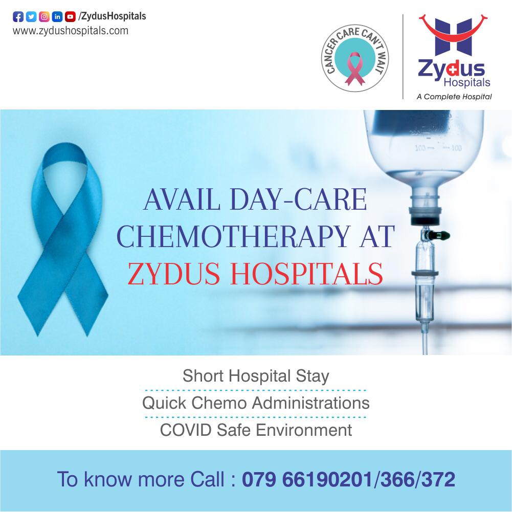 Day-care Chemotherapy is now possible at Zydus Hospitals which can save time & offers more convenience to the patients. Avail a shorter hospital stay, COVID safe environment & quicker medicine administration.

For more information, Contact: 079 66190201/366/372

#Chemotherapy https://t.co/GEqNINqXW0