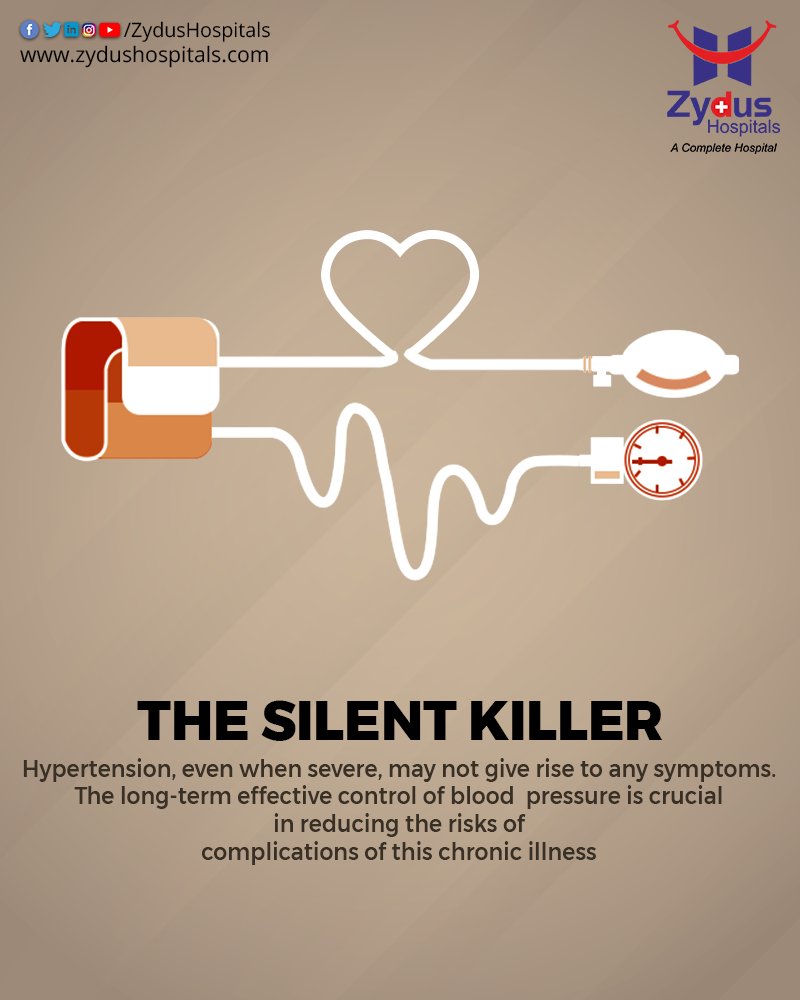 Most people with hypertension are unaware of the problem because it may have no warning signs or symptoms. It is essential that blood pressure is measured regularly.

#ZydusHospitals #BloodPressure #BP #Hypertension #Health #HealthCare #StayHealthy #Ahmedabad #Gujarat https://t.co/YhnPa6tD0X