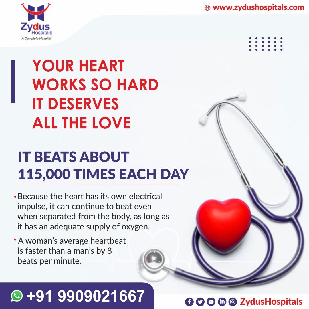 Given the heart's never-ending workload, it's a wonder it performs so well, for so long. 

But it can also fail or go slow, due to some reasons. 
Help yourself before it's too late.
#ZydusHospitals #HealthCare #StayHealthy #ZydusCare #Ahmedabad #GoodHealth #HeartBeat #HeartAttack https://t.co/ALDdtBGOL7