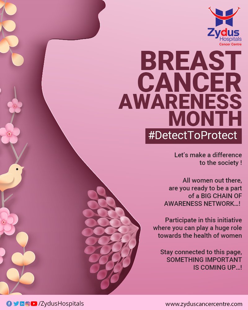 Stay tuned and keep watching this space for something noteworthy that is coming up your way.

#ZydusHospitals #ZydusCancerCentre #DetectToProtect #CancerCentre #BreastCancerAwarenessMonth #BreastCancerAwareness #BreastCancer #BreastCancerSurvivor #Cancer #PinkRibbon #October https://t.co/Qk3y4Vbat3