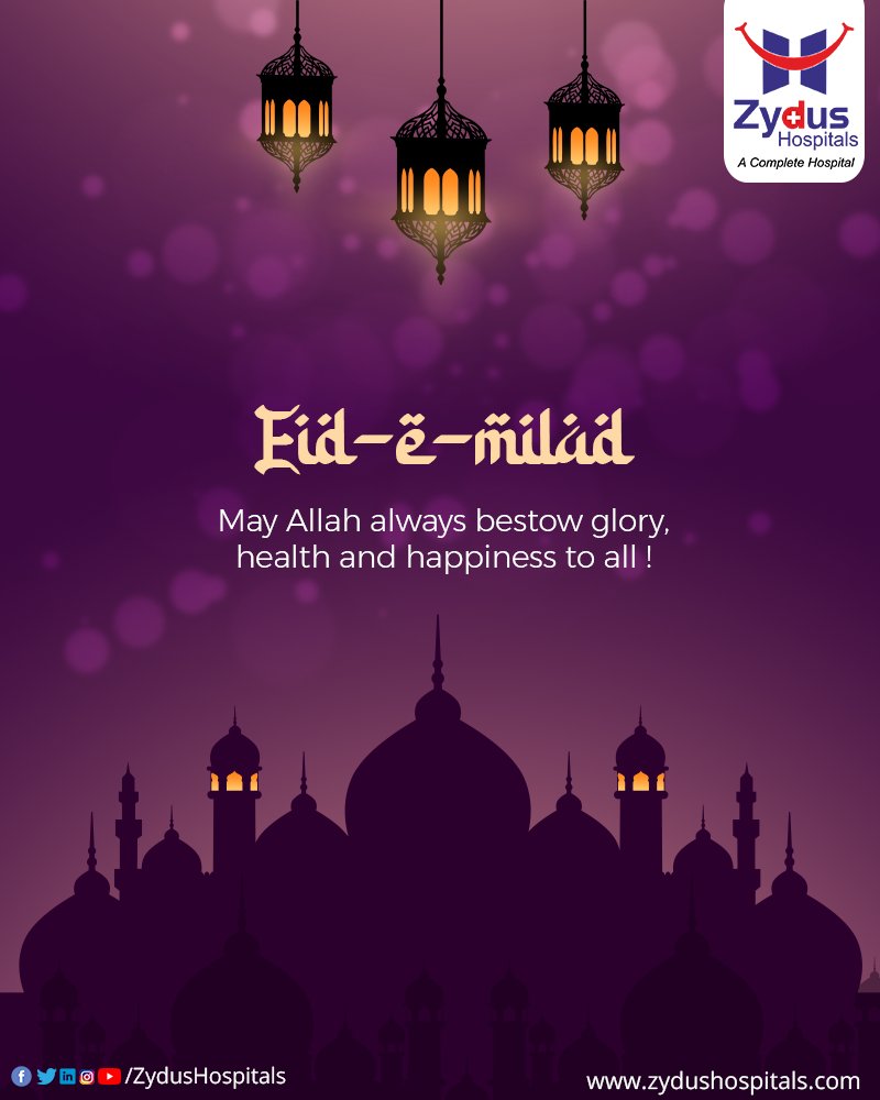 Healthy life begets happiness & joyful vibes. Stay pure at heart and always seek for His divine blessings.

May Allah bestow his choicest blessings to everyone!

#EideMilad #Eid #EidMubarak #ZydusHospitals #HealthCare #ZydusCare #BestHospitalinAhmedabad #Ahmedabad #GoodHealth https://t.co/byxiWBIC6W