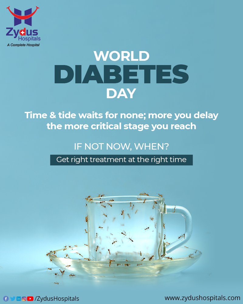 Why risk your precious life just for the heck of mere negligence? Be wise and get treated at the right time. 
Delay no more to get detected!
#WorldDiabetesDay #WorldDiabetesDay2021 #DiabetesDay #DiabetesKills #DiabetesIsDangerous #BloodSugarControl #Insulin #ZydusHospitals https://t.co/50lPA2FWg1