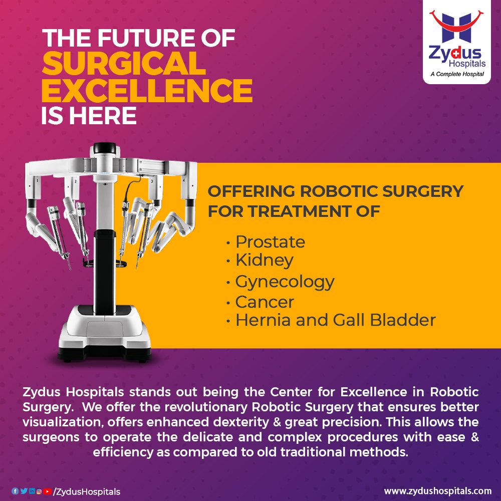 Zydus Hospitals stands out being the Center for Excellence in Robotic Surgery offering the Robotic treatment for Prostate, Kidney, Gynecology, Cancer, Hernia and Gall Bladder.
Read More : https://t.co/2WpBoNyNDN
#RoboticSurgery #RoboticTechnology   #ZydusHospitals https://t.co/upAlfX7kBF