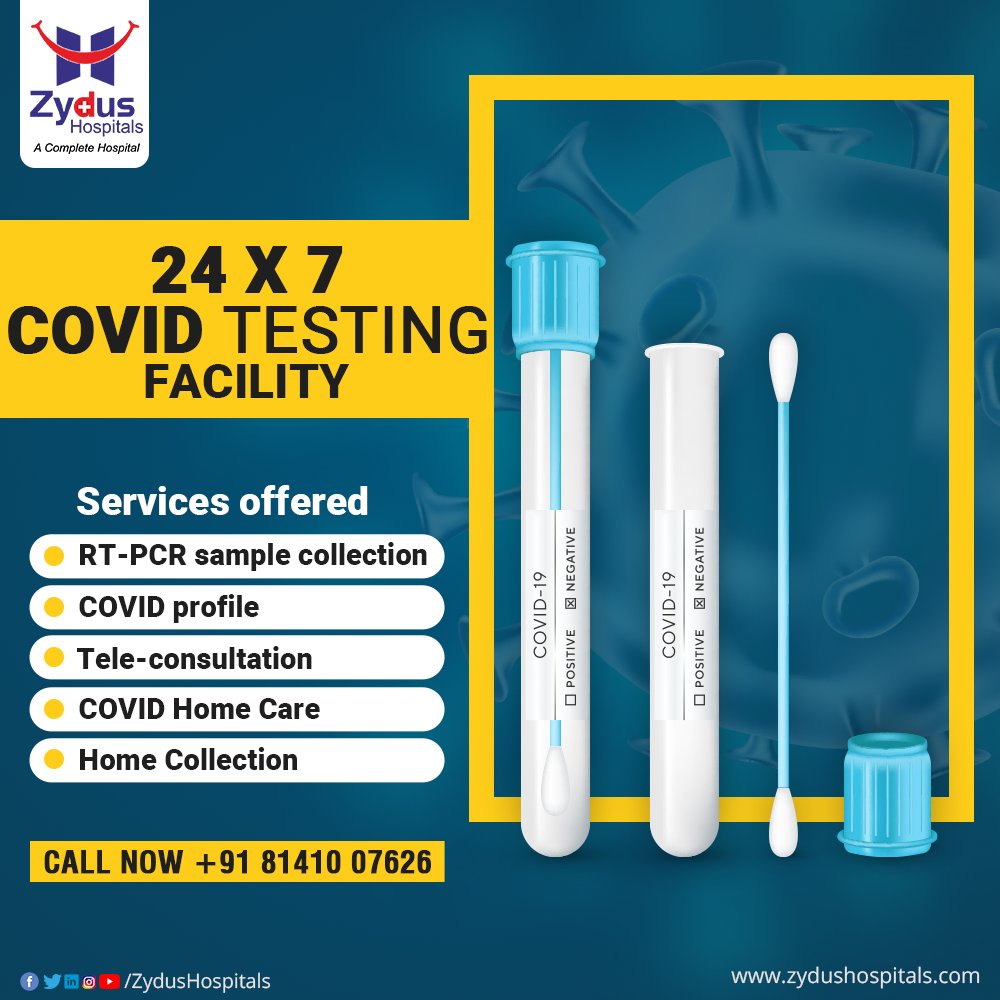 At Zydus Hospitals, we are offering COVID Testing Facility that includes:
1. RT-PCR Sample Testing 
2. COVID Profile Check
3. Tele-consultation
4. COVID Home care Facilities 
5. Home Sample Collection

Call or WhatsApp on +91 8141007626

#COVID #COVID19 #COVIDTest #ZydusHospitals https://t.co/mJJnAybfM7