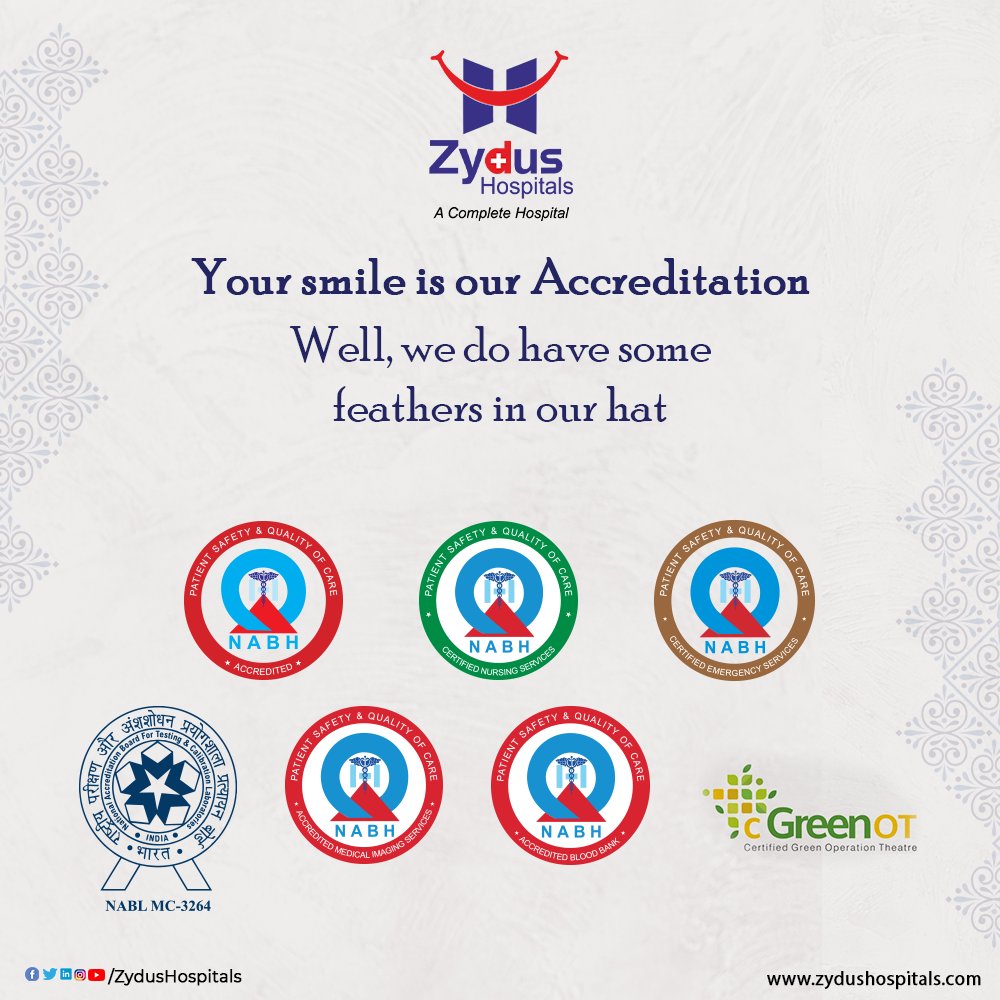 Recognition is the greatest ever motivation & smiles are the best inspiration! 

#Recognition #Accreditations #NABH #NABL #cGreenOT #ZydusCare #ZydusFamily #ZydusHospitals #BestHospitalInAhmedabad #Gujarat https://t.co/Xm9kuBhtKv