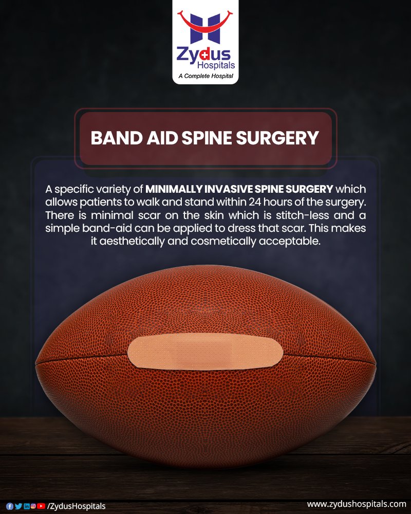 It is called as the Band-Aid Spine Surgery because the incision can literally be covered with a band-aid.

Get in touch with the Spine experts at Zydus Hospitals to get further related and relevant queries.

#BandAidSurgery #BandAidSpineSurgery #SpineSurgery #ZydusHospitals https://t.co/zqsv3YBJ7m