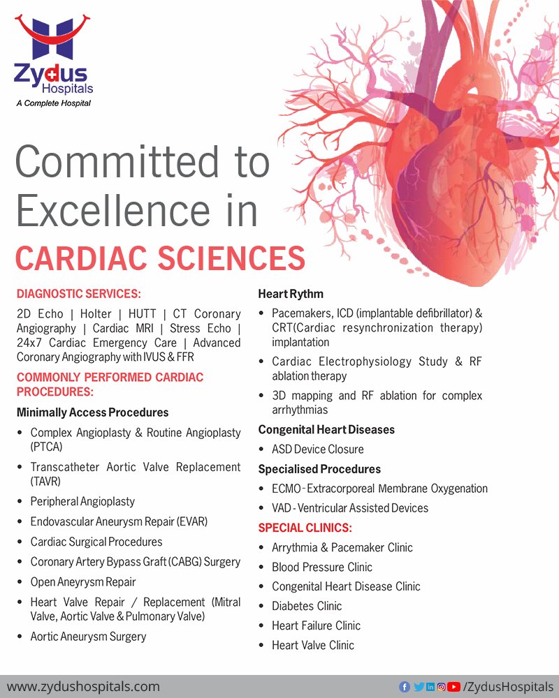 Our heartcare team is dedicated to keeping your heart healthy. Our Cardiac Sciences Department caters to patients with complex cardiac diseases including patients suffering with co-morbid conditions like kidney diseases, neurological disorders etc. 
#HeartHealth  #ZydusHospitals https://t.co/U27OHzXG8W