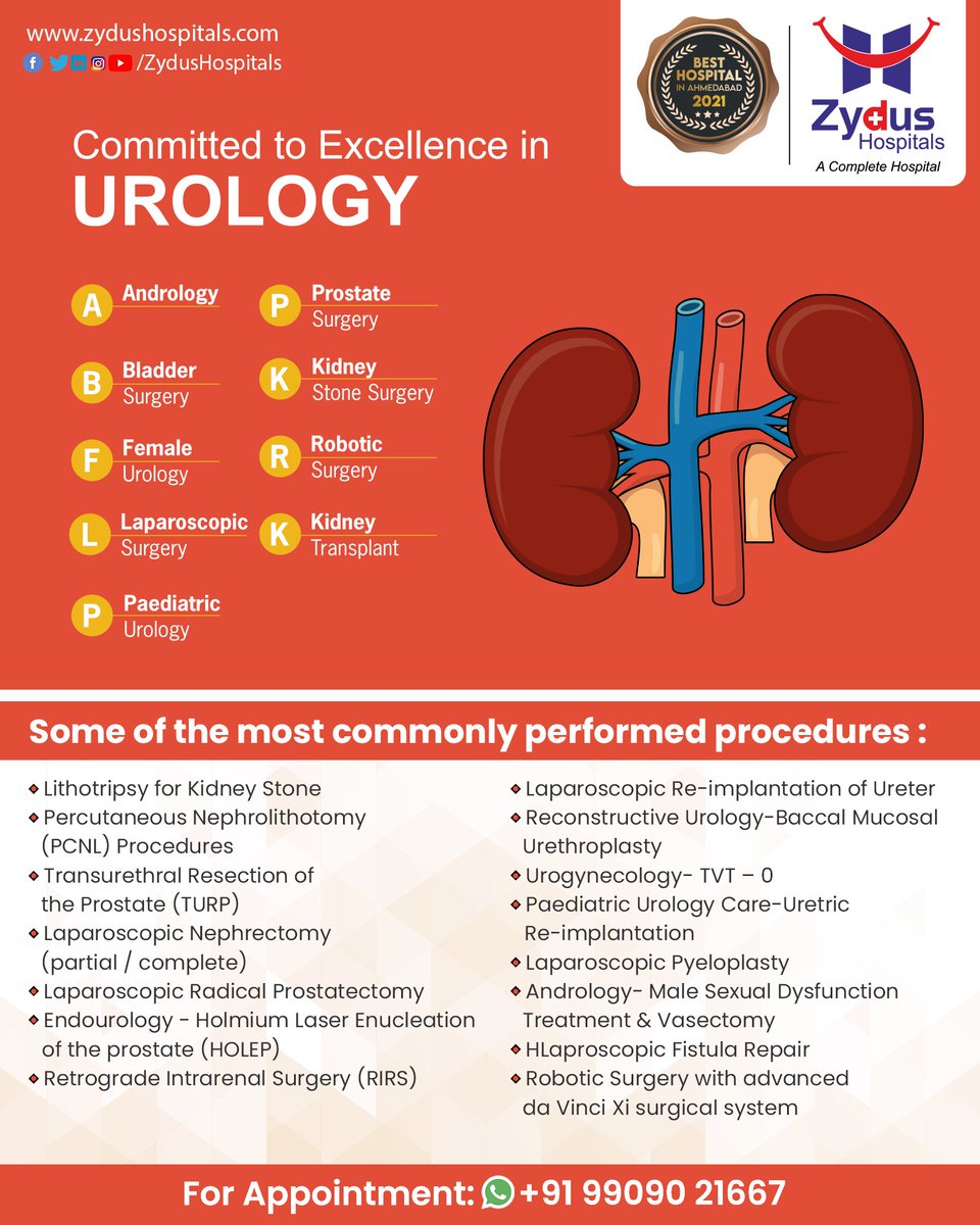It is important to get the disorders detected right at the right time. At Zydus Hospitals, we have a dedicated team of experts who are committed to excellence in urology.

#Urologicdiseases #Urology #KidneyStones #Urologist #ZydusHospitals #HealthCare #StayHealthy #ZydusCare https://t.co/9SPo8ualB2