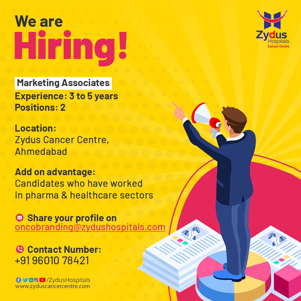 Here is an awesome job opportunity for the marketing professionals to work with Zydus Cancer Centre, Ahmedabad.  

Qualified candidates will be given this opportunity to join Zydus umbrella. 

Expand your growth possibilities with us.

#CareerOpportunity #JobOpening https://t.co/ru8WMF1nk3