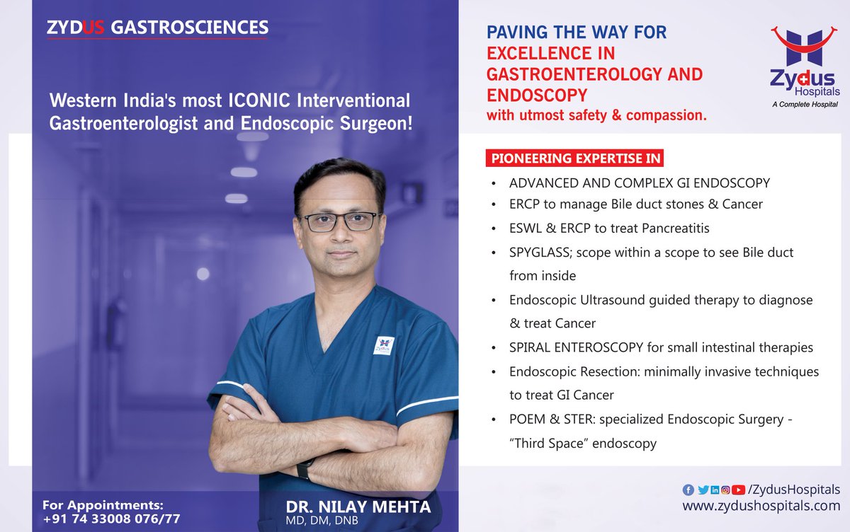 We take delight in sharing that at #ZydusHospitals, we have Western India's most iconic and ideal Interventional Gastroenterologist and Endoscopic Surgeon, Dr. Nilay Mehta, to treat your gastro woes in wonderful ways. 
#Gastroenterology #Gastroenterologist #GastroenterologyExpert https://t.co/KAlgVbmtQp