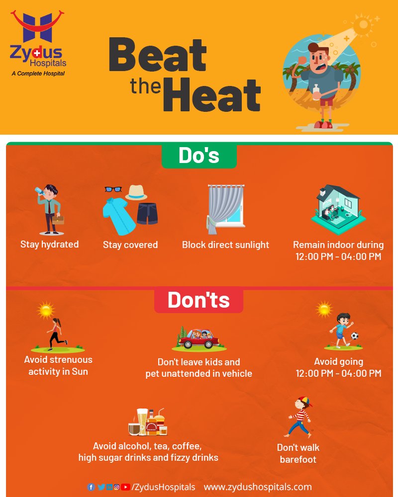 Heat can cause severe dehydration, acute cerebrovascular accidents and contribute to thrombogenesis that is formation of blood clots. People suffering with chronic diseases have a greater risk of complications during a heatwave. 

#HeatWaveSafetyNorms #SummerCare #HeatWaves https://t.co/cQ6tgNRfJi