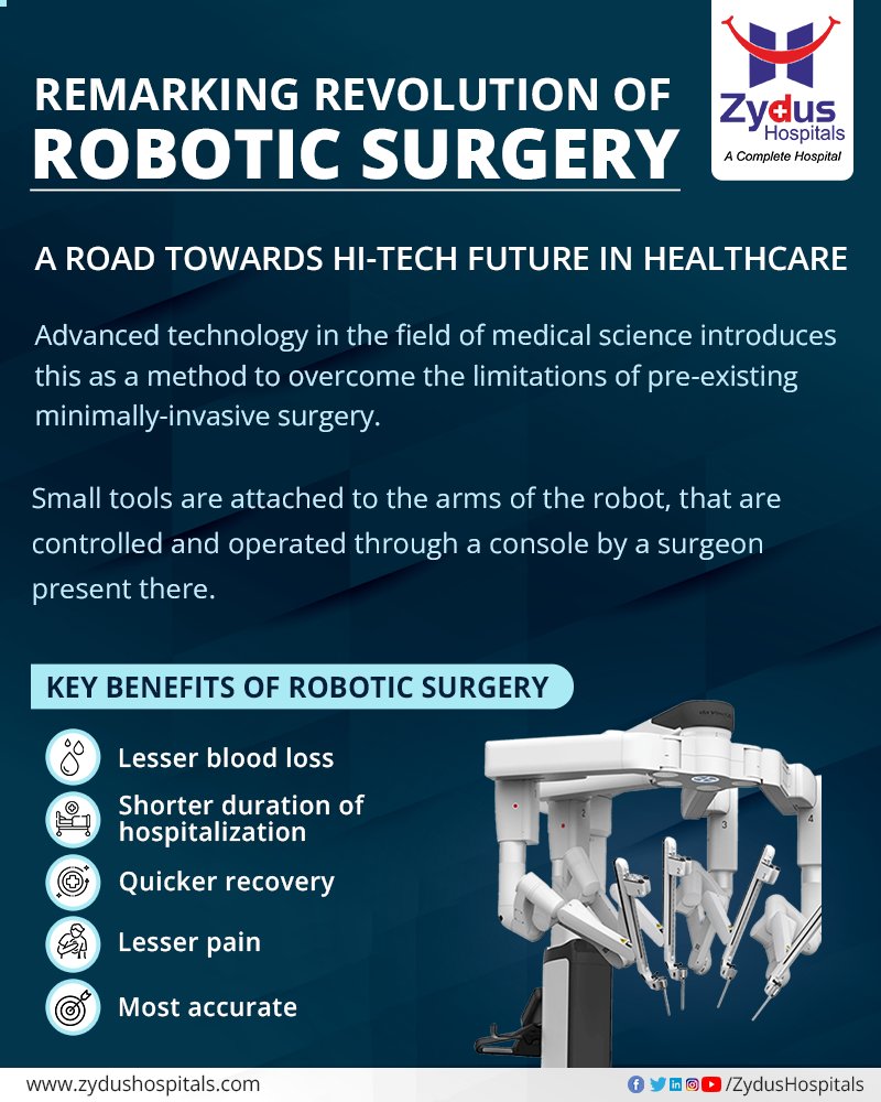 The revolutionary Robotic Surgery at Zydus Hospitals is performed by our Senior team of surgeons working together to ensure the best quality of results and successful recovery of our patients.

#ZydusRobotics #RoboticSurgery #RoboticTechnology #ZydusHospitals https://t.co/alvyIVkvou