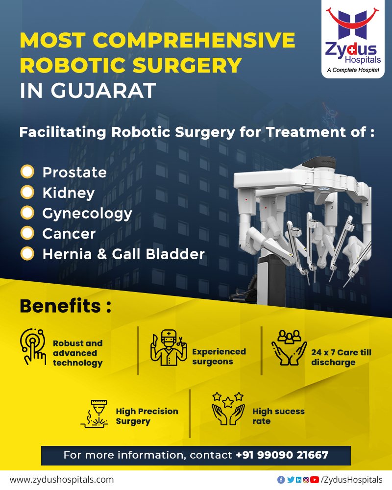 It's time for more precision & less incision!
Exploring the excellence of robotics while making precision more precise, Zydus Hospitals has been offering the most comprehensive robotic surgery in Gujarat. 

#RoboticSurgery #RoboticTechnology #ZydusHospitals https://t.co/rrOxva9WSR