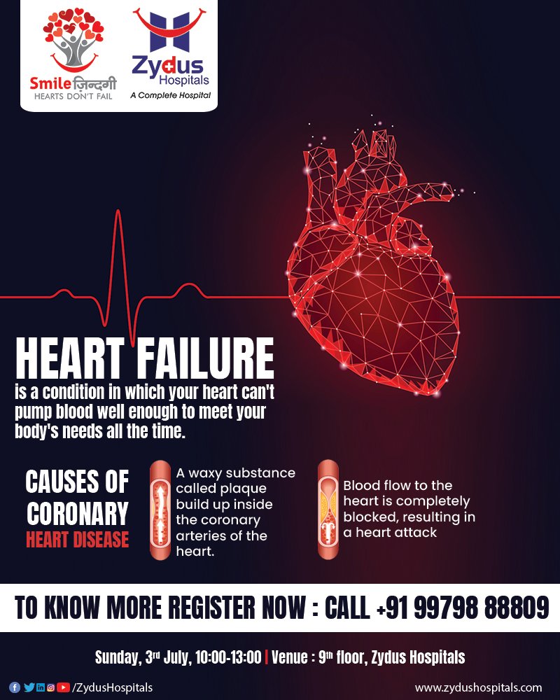 We at, Zydus Hospital took the initiative to assist you how to manage your heart failure. Participate in this informative session on 'Heart Failure,' which will definitely alleviate all of your concerns.

To know more register now: call +91 99798 88809

#ZydusHospitals https://t.co/T3ua8JKLMY