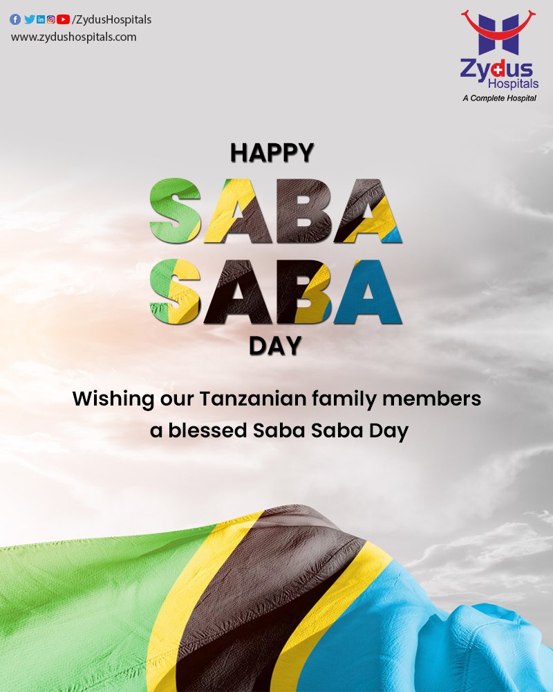 From our Zydus Hospital family, we are extending our warm greetings & choicest blessings to our Tanzanian family members!

#SabaSabaDay #SabaSabaDay2022 #Tanzania #Greetings #UnitedRepublicOfTanzania #DarEsSalaan #Kenya #Nairobi #Mombasa #EastAfrica #ZydusHospitals #Ahmedabad https://t.co/JWenp5H03G