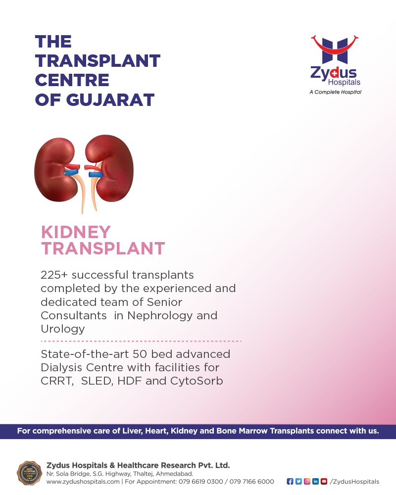 With 225+ successful transplants by a leading Nephrology team, with Renal Transplant ICU facility, #ZydusHospitals has certainly set the bar high!

For more information, call: 079 6619 0300 / 079 71666000

#Kidney #KidneyTransplant #KidneyHealth #Nephrology #kidneyfailure https://t.co/PFIBvUMW3R