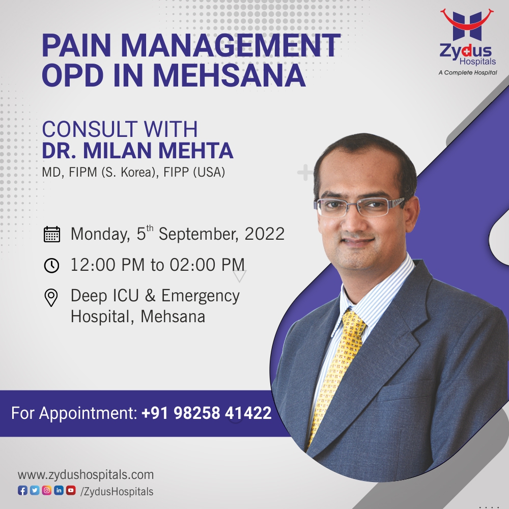Suffering from constant pain in the body? Want to return to pain-free routine? Get solutions from a specialist!
Zydus Hospitals, Ahmedabad brings to you a chance to consult with Dr Milan Mehta - an expert in Pain Management @ Deep ICU & Emergency Hospital, Mehsana
#ZydusHospitals https://t.co/yuKQPsCWQg