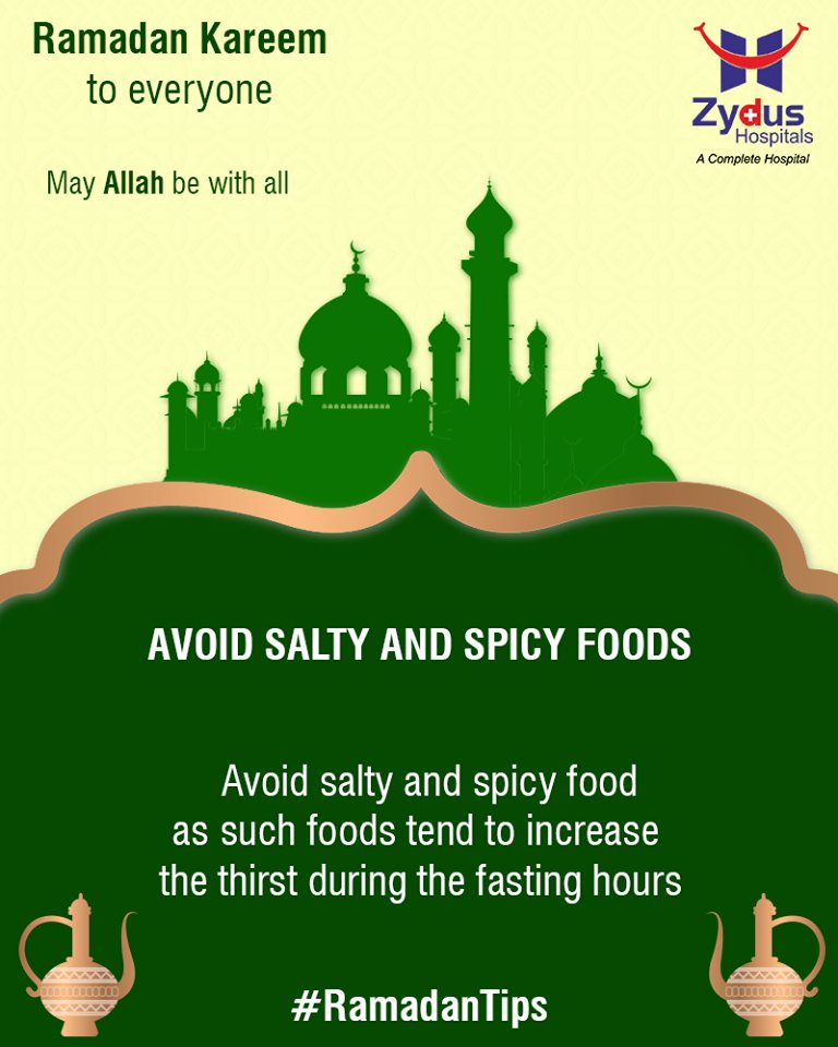 #RamadanTips to keep you healthy during this holy month!
#RamazanMubarak #ZydusHospitals #StayHealthy #Ahmedabad #GoodHealth https://t.co/EJ5ATi9vEB